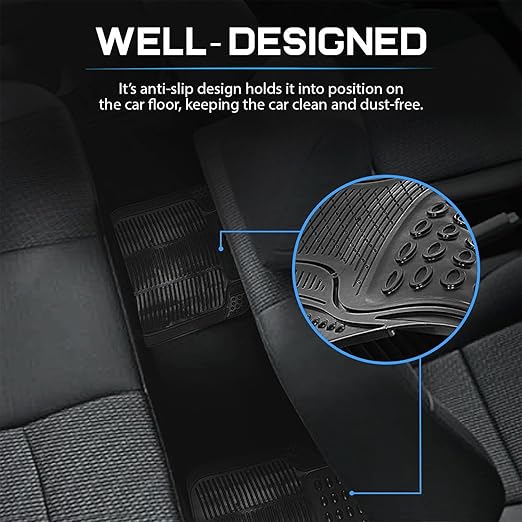 KINGSWAY® Anti-Skid Rubber Car Floor Mat for All Cars, Universal Size, All-Weather Protection Heavy Duty PVC Car Foot Mats with Anti Tear Technology, Automotive Floor Mats, Set of 4 Pieces, Black Visit the Kingsway Store