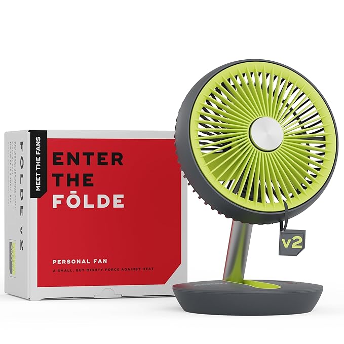 NUUK FOLDE v2 Personal Rechargeable Fan | Cordless, 7-Inch | Folds 180° & Fits in any Bag |16 Hr Run Time, 4 Wind Speeds | Super Silent BLDC Motor | For Hiking, Picnics, Travel, Beach, Camping, Prams