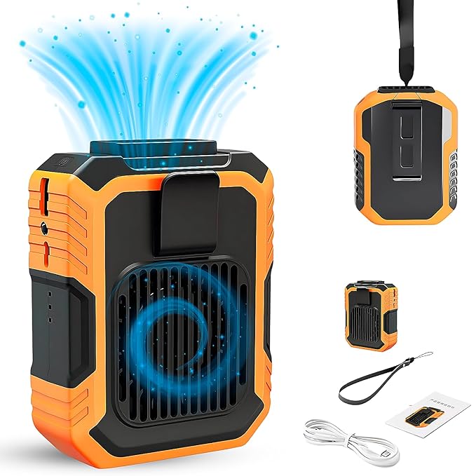 Portable Waist Fan with Clip & Power Bank Function | 4000mAh Rechargeable Battery, 3 Speeds, Flashlight | Cooling Fan for Travel, Running, Camping | Wearable Belt/Neck USB Fan for Outdoor