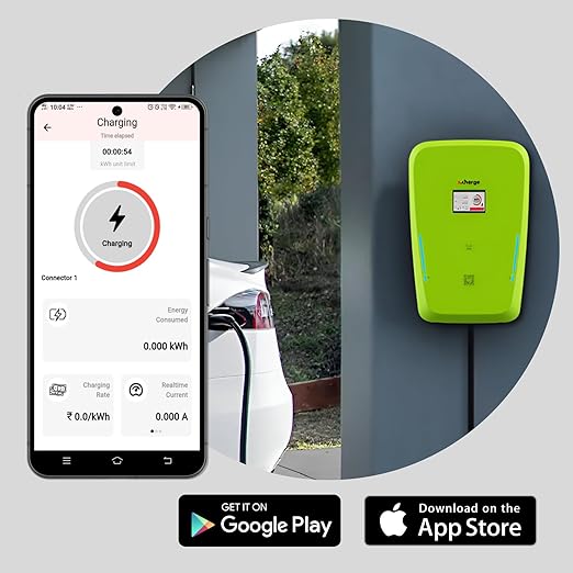 SCharge AC Type 2 EV Charger |7.4 kW | Colour LCD Touch Screen Display | Single Gun | Simple Plug-n-Play Installation | Wall-Mounted | 100% Designed & Made in India | (A1.701.D)