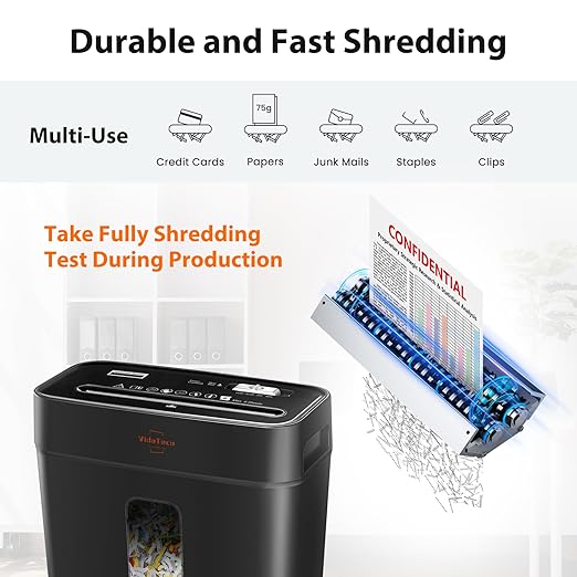 VidaTeco Cross-Cut Shredder, Heavy Duty 6 Sheet Shreds Paper/Card/Staple/Clip Paper Shredder for Home Office