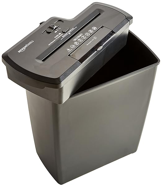 amazon basics 8-Sheet Strip Cut Paper With CD and Credit Card Shredder With 12 Liter Waste Basket Capacity