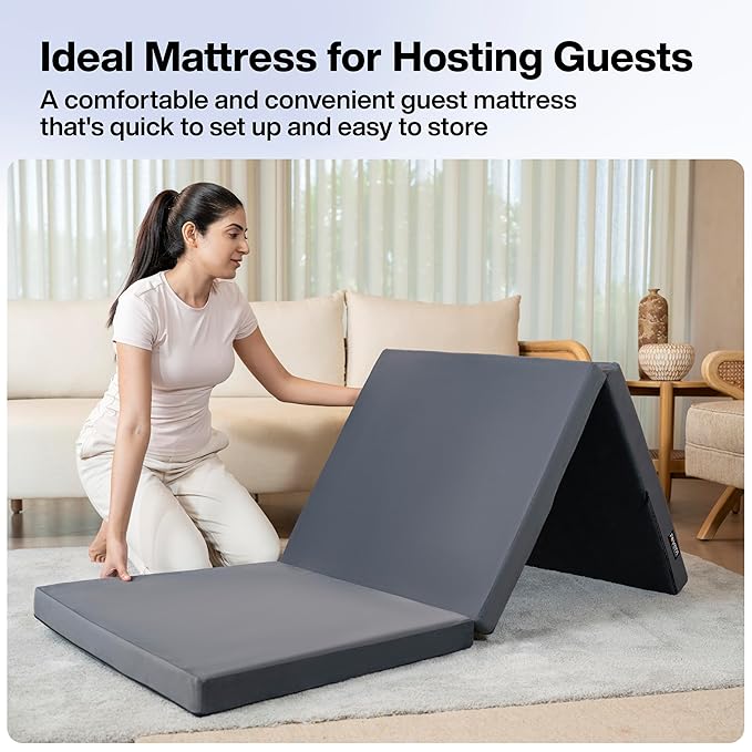 FOVERA Foldable Mattress Single Bed, Premium High Resilience Foam Folding Mattress for Floor Sleeping, Guest & Travel Bed | 3-Fold, Portable, Compact, Easy to Store