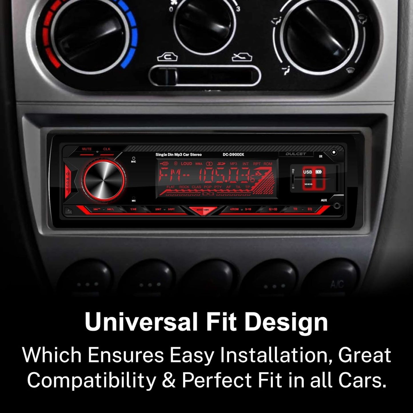 Dulcet DC-D9000X 220W Detachable Front Panel Universal Fit Single Din Mp3 Car Stereo with Dual USB Ports/Bluetooth/Hands Free Calling/FM/AUX Input/SD Card Slot & Remote Control
