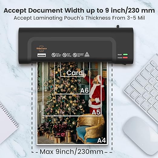 VidaTeco Laminator, Portable A4 Thermal Laminating Machine with Hot and Cold Settings, Quick Warm-up and No Bubbles with 30 Laminator Pouches, 1 Corner Rounder,1 Paper Cutter, for School/Home/Offices