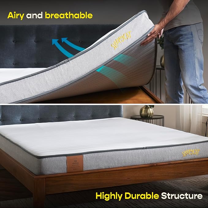SleepyCat Switch Dual Ortho Mattress | Premium Quilted Fabric with Pain Relief Technology | Reversible Medium Soft & Firm Side | Airy & Breathable with Aeroflow Foam | King Size (84x72x4 Inch)