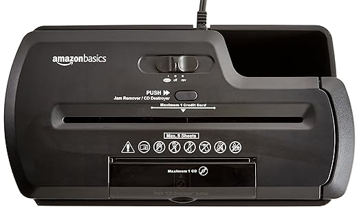 amazon basics 8-Sheet Strip Cut Paper With CD and Credit Card Shredder With 12 Liter Waste Basket Capacity