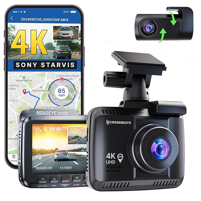 3.0 4K UHD 8MP Dash Camera for Car Front and Rear| Sony STARVIS IMX335 Sensor| GPS Logger & ADAS| 170° Wide Night Vision Dash cam for Car|G-Sensor| Loop Recorder| 512GB (2025 Model)
