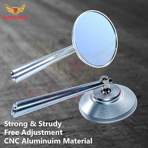 Alloy Stylish Design 2-Verson Circle Anti Glare Mirror for Motorbike Rearview Side Handle Bar End Mirrors For All Universal Bikes (Left & Right, Pack of 2,SILVER)