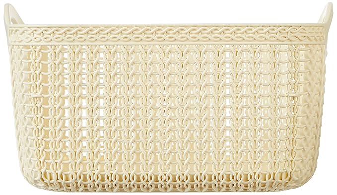 Kuber Industries Unbreakable Multipurpose Storage Basket With Handles|Medium Size & Flexible Plastic |Fruit/Vegetable/Bathroom/Stationary/Home Basket,