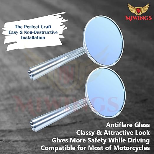 Alloy Stylish Design 2-Verson Circle Anti Glare Mirror for Motorbike Rearview Side Handle Bar End Mirrors For All Universal Bikes (Left & Right, Pack of 2,SILVER)