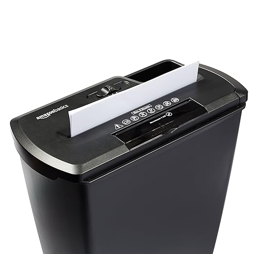 amazon basics 8-Sheet Strip Cut Paper With CD and Credit Card Shredder With 12 Liter Waste Basket Capacity