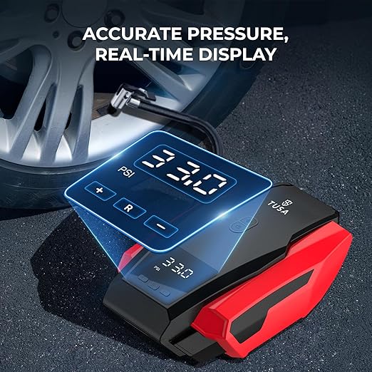 TUSA Tyre Inflator for Car - 150 PSI, 12V DC Portable Air Compressor with Digital Tire Pressure