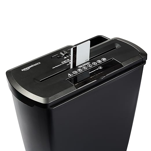 amazon basics 8-Sheet Strip Cut Paper With CD and Credit Card Shredder With 12 Liter Waste Basket Capacity