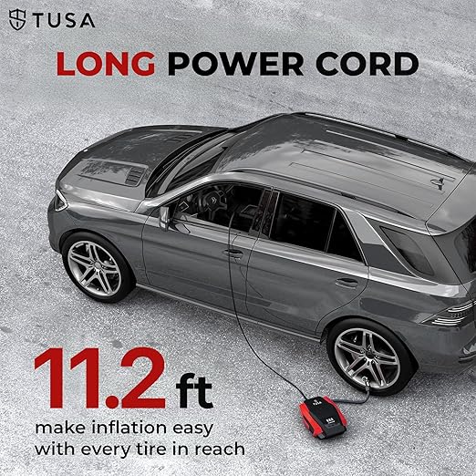 TUSA Tyre Inflator for Car - 150 PSI, 12V DC Portable Air Compressor with Digital Tire Pressure