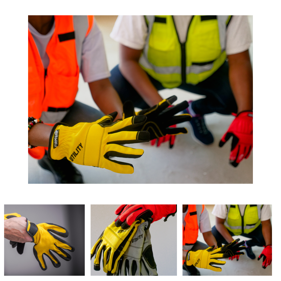 Tough Working Gloves, 3 Pair Utility, Red, Gray, Yellow