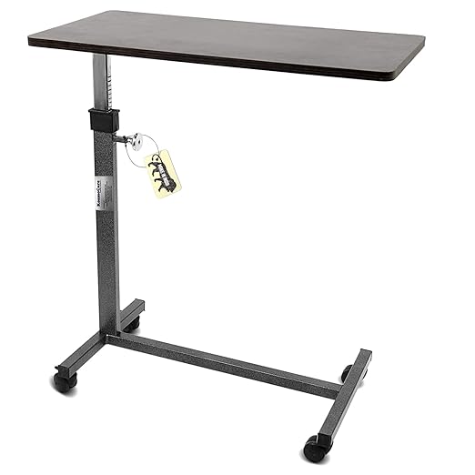 KosmoCare Height Adjustable Heavy Duty Multipurpose Trolley|Overbed Table|Tabletop for Patients and Hospital (Wood)