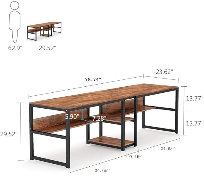 TEKAVO – Double Multi-Utility Office Table Computer Desk for Home Office Engineered Wood Finish Writing Study Computer Laptop Desk Table (200L x 60W x 75H cm) (Brown) /