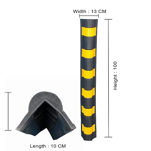 LADWA 1000 mm 2 Peices Parking Safety Pillar Guard, Rubber Corner Bounce Shaped Guard with Yellow Reflective Tapes for High Visibility