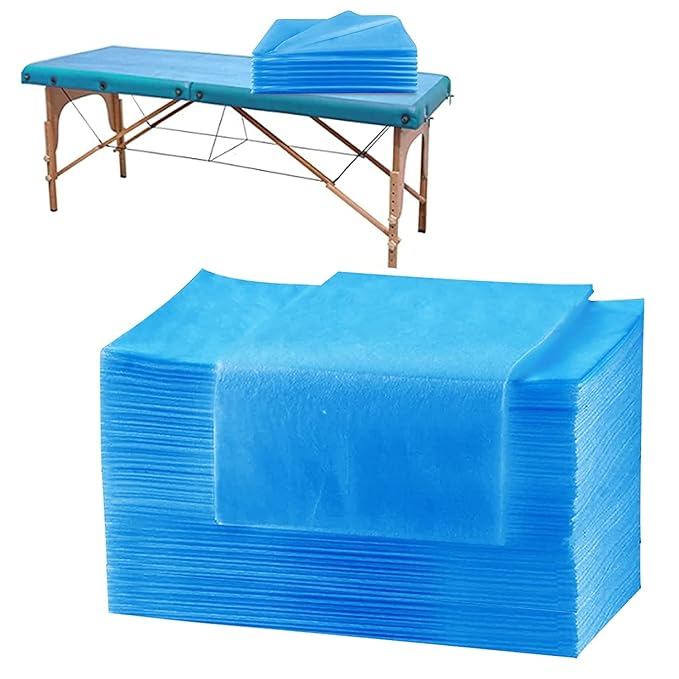 Sassyvilla Fabric Disposable 150 TC Solid Bedsheets For Hospital, Spa, Parlour, Bed Cover, Massage, Home Travling White Blue Bed Sheets For Single Use And Throw(10 Pcs) (30 * 72 Inch)