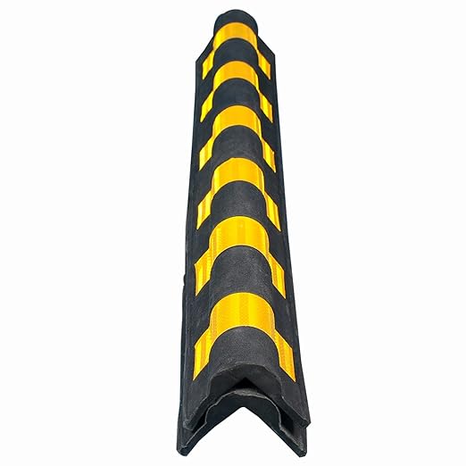 LADWA 1000 mm 2 Peices Parking Safety Pillar Guard, Rubber Corner Bounce Shaped Guard with Yellow Reflective Tapes for High Visibility