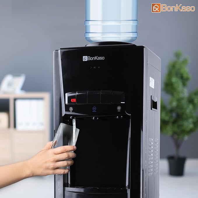 BonKaso Blueprint Hot & Cold Water Dispenser 21C Top Loading with Refrigerator Black