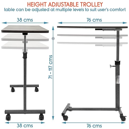 KosmoCare Height Adjustable Heavy Duty Multipurpose Trolley|Overbed Table|Tabletop for Patients and Hospital (Wood)