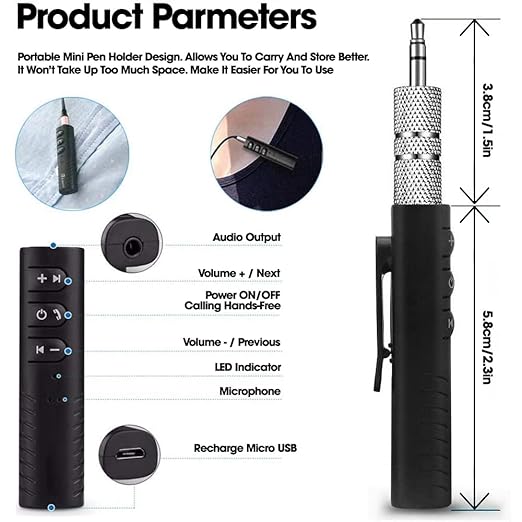 Bluetooth Receiver for Car, Noise Cancelling Bluetooth AUX Adapter
