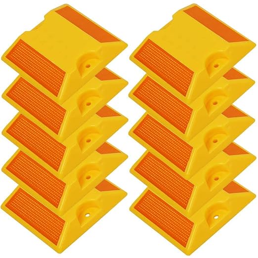 Road Reflector, Orange Plastic Reflective Studs Road Safety Base with Reflector