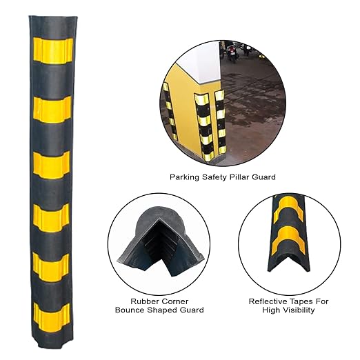 LADWA 1000 mm 2 Peices Parking Safety Pillar Guard, Rubber Corner Bounce Shaped Guard with Yellow Reflective Tapes for High Visibility