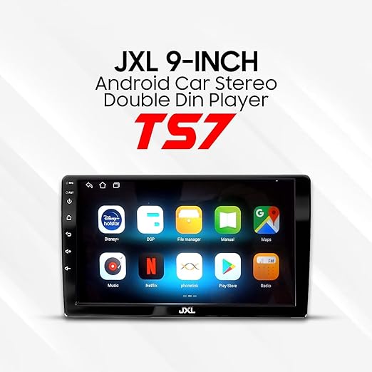 JXL 9-Inch Android Car Stereo Double Din Player (TS7), 2GB RAM, 32GB, Capacitive Touchscreen, 1280P HD, AHD/JDPS Advanced Technology, Quad-Core, Bluetooth 5.0, Wi-Fi, GPS Navigation, USB, Android 13.0