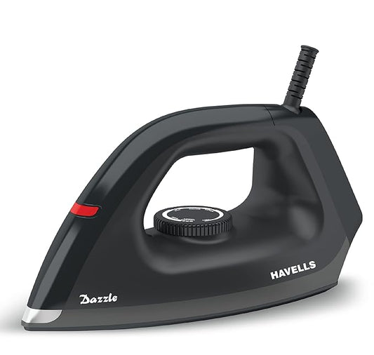 Havells Dry Iron Dazzle 1100 Watts, Iron Press, Greblon Non Sick Sole Plate with German Technology, Shock Proof Body, Aerodynamic Design, 360° Swivel Cord,