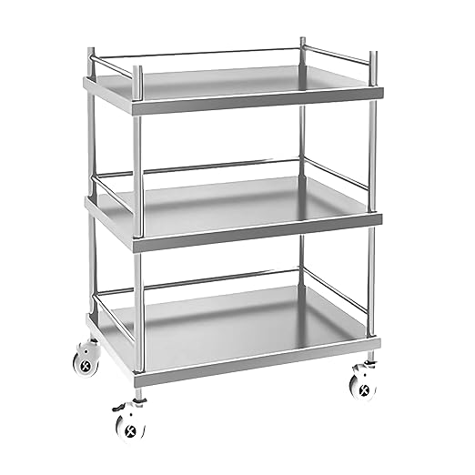MILAD Hospital Trolley 3 Shelf Stainless Steel Medical Instrument Trolley with 4 Castor Wheels | Medical Trolley with Wheels | Surgical Clinic Trolley (55 L × 40 W × 76 H CM's)
