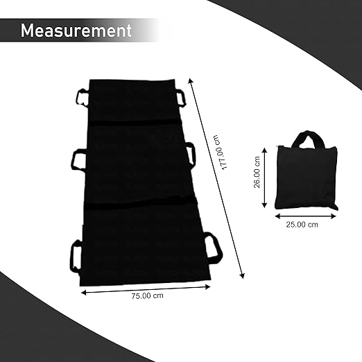 OTICA Nylon Foldable Soft Stretcher with Safety Belt, Emergency Medical Portable Stretcher for Patient, Foldable Patient Transport Stretcher with Handle with Carrying Bag (Black)