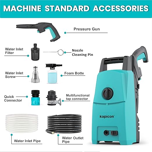 Kapicon KP-20 Portable High Pressure Car Washer Machine for Washing Car, Bike, Vehicle, 1800 Watts Motor, 145-150 Bars, 300 L/H Flow Rate (Updated Model)
