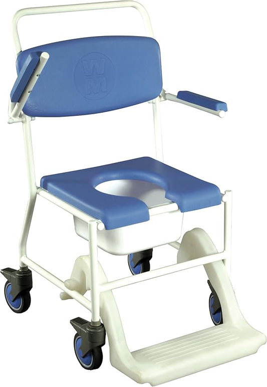 NRS Healthcare Shower and Commode Wheel Chair with Lid | Padded Seat | Brakes on Wheels | Removable Footrest