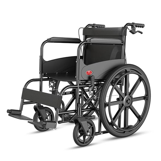 EASYCARE Foldable WITH Hand & Attendant Brake Wheelchair for Old People and Patient, Suitable for Indoor & Travel-Friendly with Adjustable & Comfort Seat Belt with Footrests, Wheel Chair