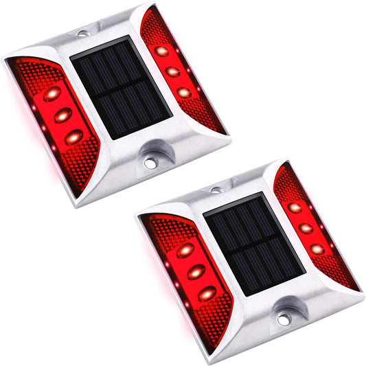 Kh Solar Road Stud Light Road Reflector Waterproof 6 LED Solar Powered Blinker for Anti-diecast Aluminum Deck Lights for Driveway, Dock, Markers, Step, Staircase, Garden