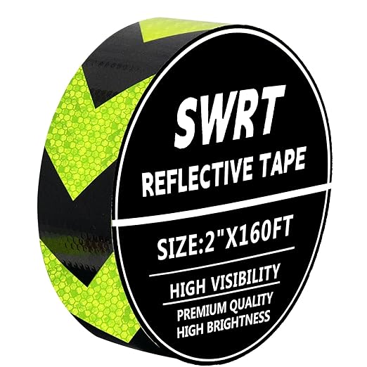 SWRT 2 Inch X 160 FT Reflective Tape Outdoor Waterproof Black & Green Reflective Tape Heavy Duty Strong Adhesive Hazard Caution Safety Warning Tape Reflector Conspicuity Tape for Trailer