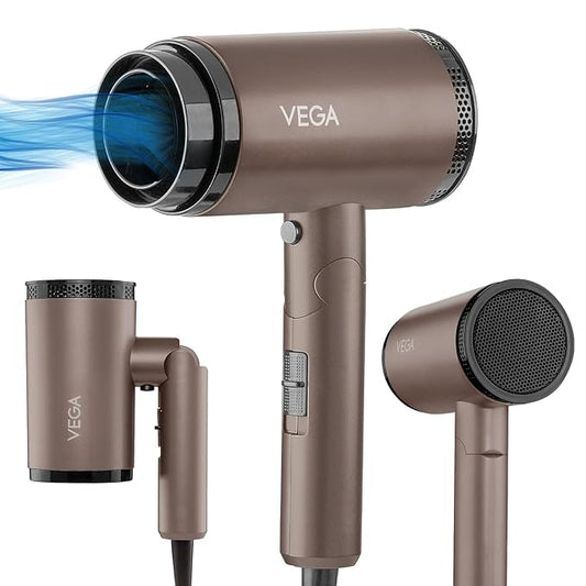Vega Dry-Up 2000W Hair Dryer for Men & Women with 3 Heat & 1 Speed Setting & Cool Shot Button, Blow Dryer for Women, Foldable Hair Dryer with Over Heat Cut-out, Effortless Hair Style, Brown