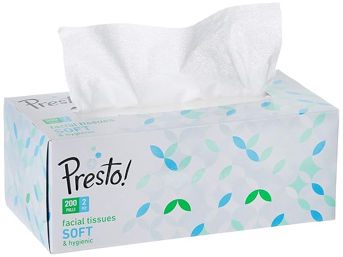 Amazon Brand - Presto! 2 Ply Facial Tissue Carton Box - 200 Pulls (Pack of 6)