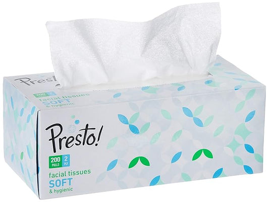 Amazon Brand - Presto! 2 Ply Facial Tissue Carton Box - 200 Pulls (Pack of 6)