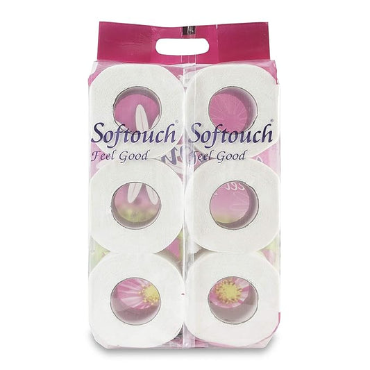 Softouch 2 Ply Toilet Paper Tissue Roll Family Pack 6-in-1
