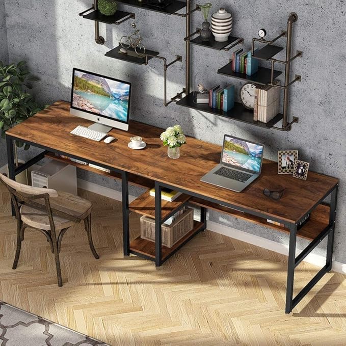 TEKAVO – Double Multi-Utility Office Table Computer Desk for Home Office Engineered Wood Finish Writing Study Computer Laptop Desk Table (200L x 60W x 75H cm) (Brown) /