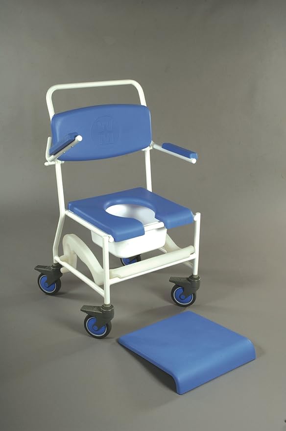 NRS Healthcare Shower and Commode Wheel Chair with Lid | Padded Seat | Brakes on Wheels | Removable Footrest