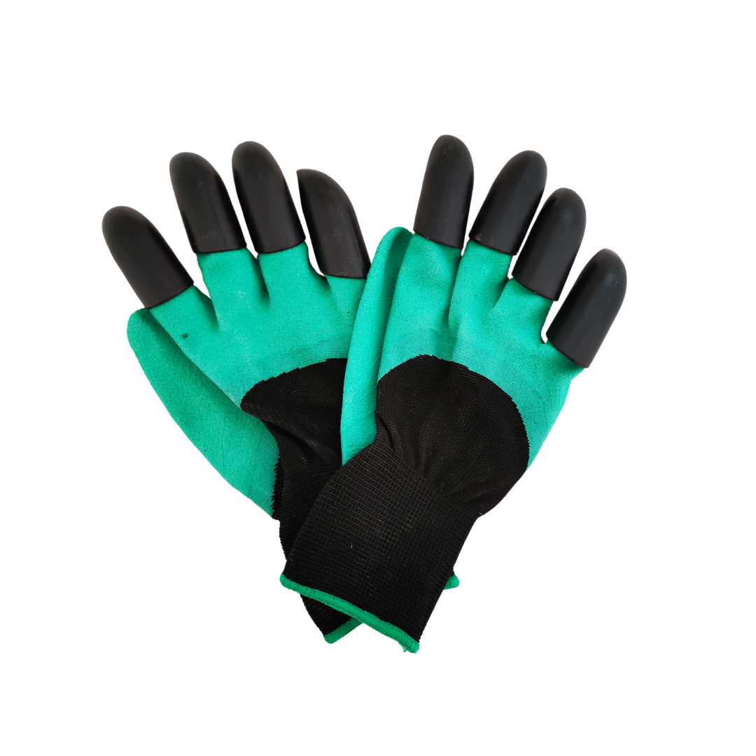 SRHV Rubber & Plastic Garden Gloves with Claws for Digging & Planting – Green (Medium, 3 Pairs)